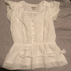 White J. Crew Pom Pom blouse with tassels